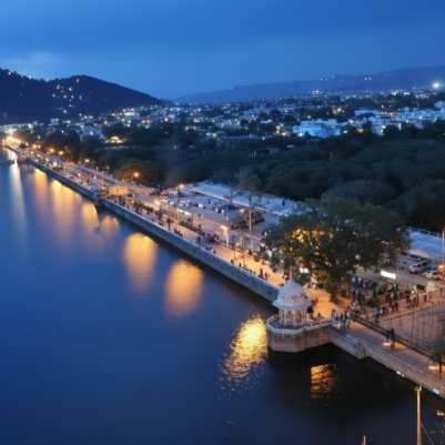 Fateh Sagar Lake in Udaipur with Aravalli hills in the background