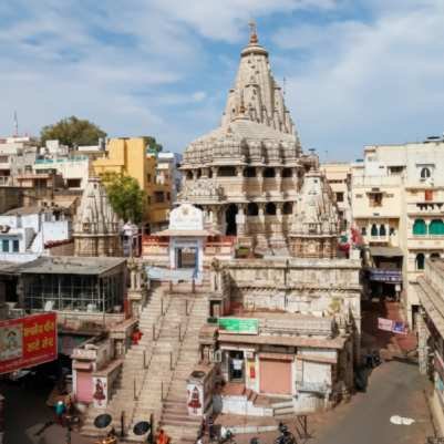Jagdish Temple in Udaipur old city with its tall carved shikhara and marble steps