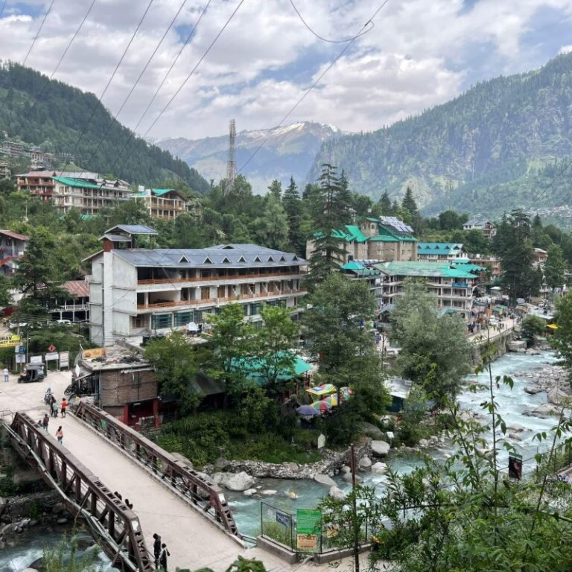 Traditional wooden houses in Old Manali village Himachal Pradesh
