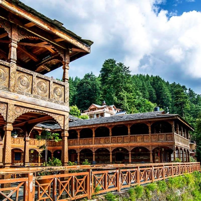 Naggar Castle on its hilltop with the Kullu Valley spread out below
