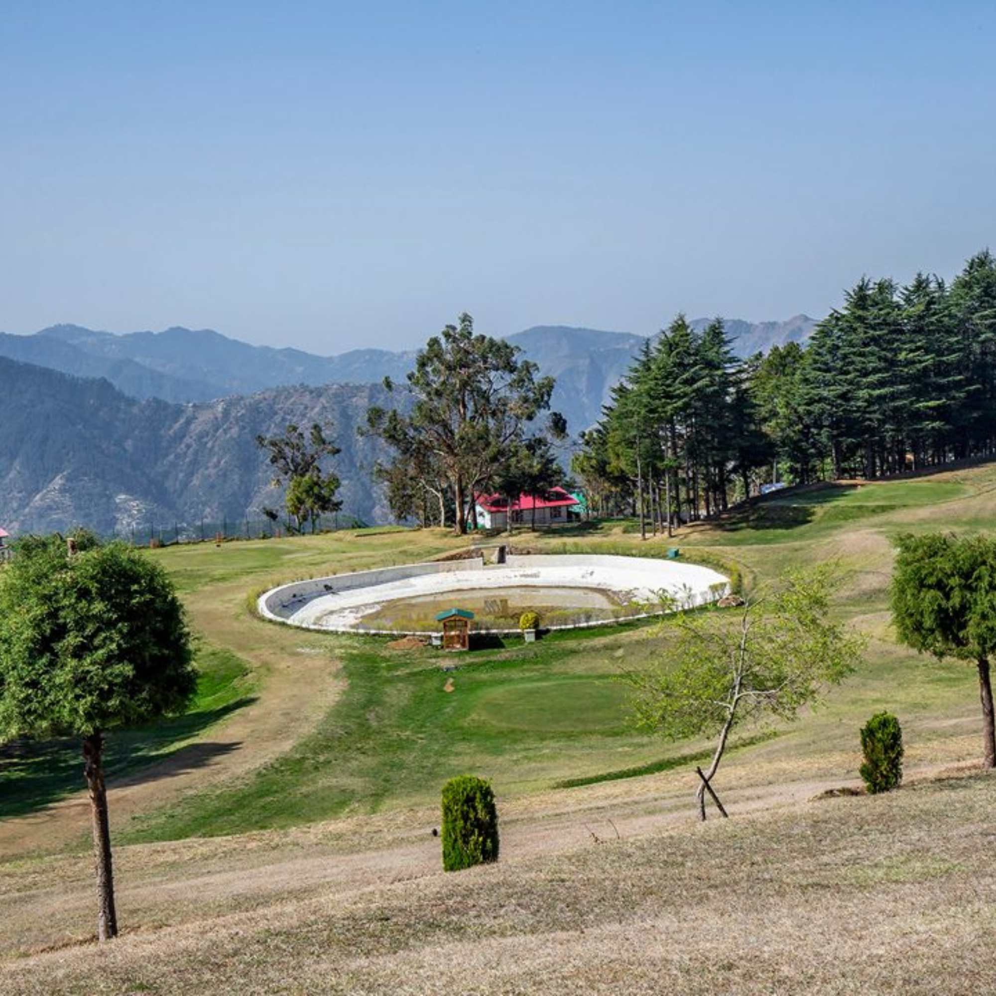 Naldehra golf course meadow surrounded by deodar cedar forest