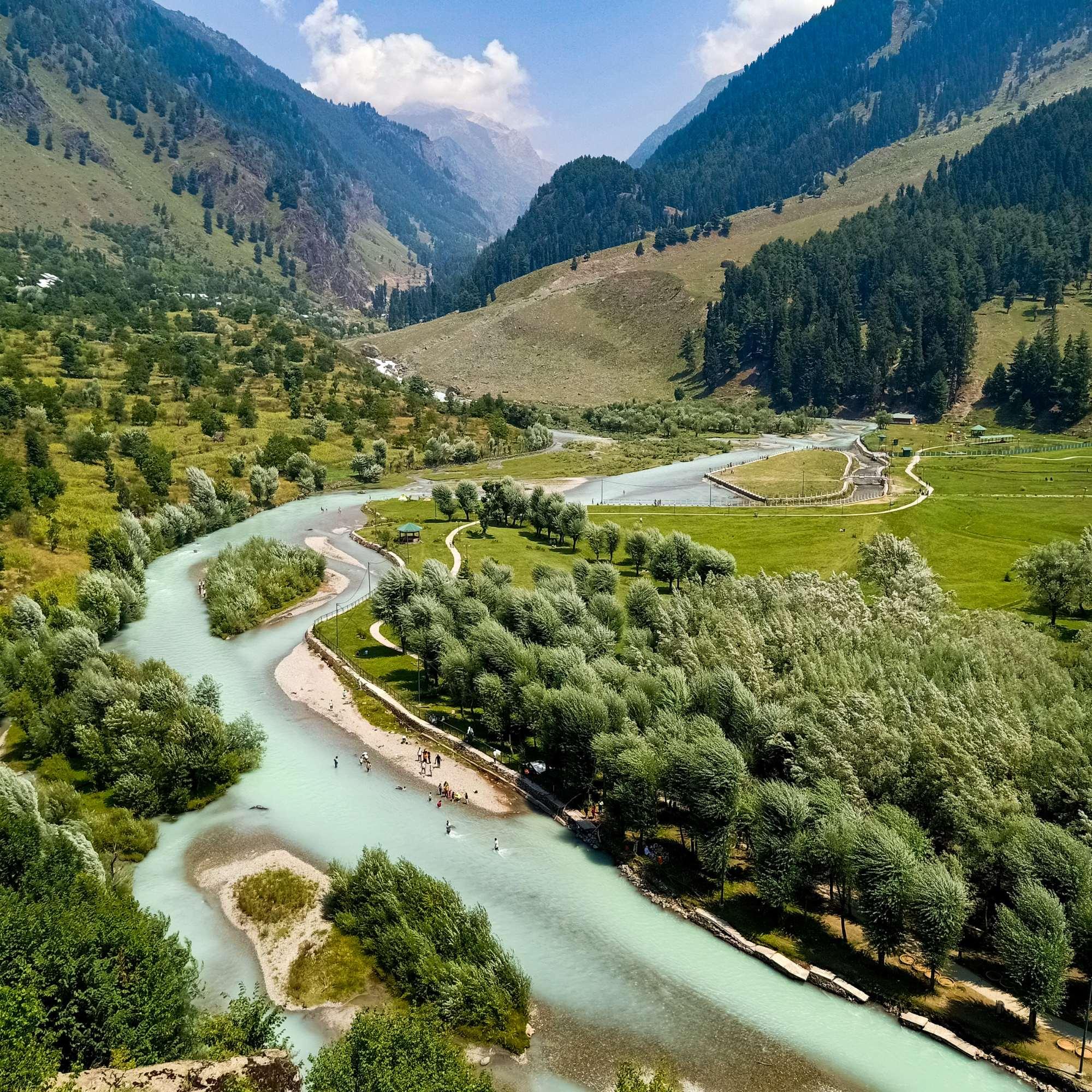 Lidder River flowing through Betaab Valley in Pahalgam