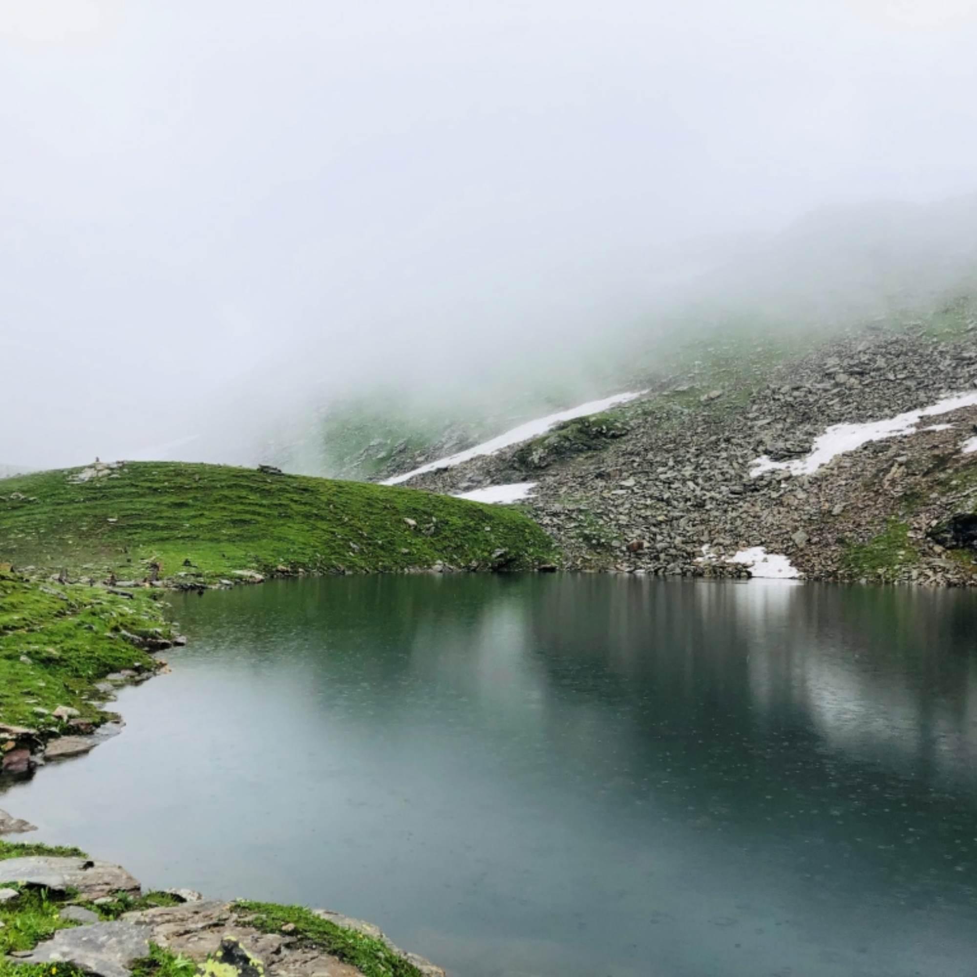 Scenic travel view on the Bhrigu Lake trek in Himachal