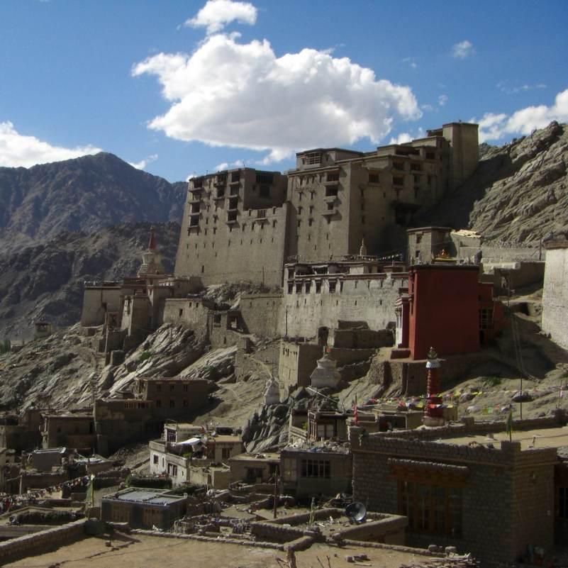 Leh Palace on the hillside above the narrow lanes of Leh old town