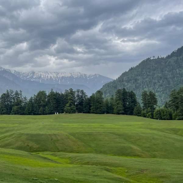 Sainj Valley landscape with forested hills and the Sainj River in Kullu district, Himachal Pradesh