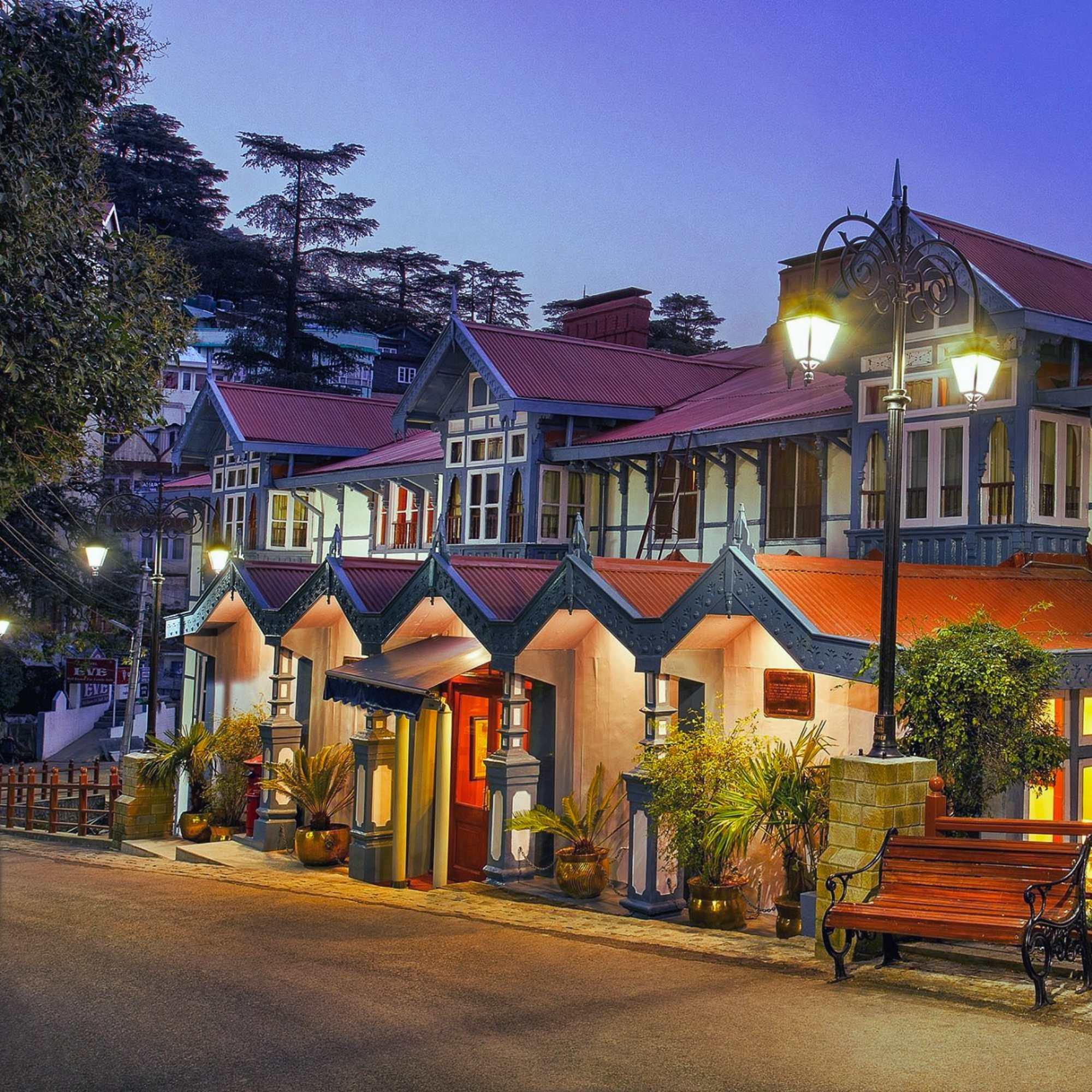 Mall Road Shimla lined with cafes, restaurants, and local shops