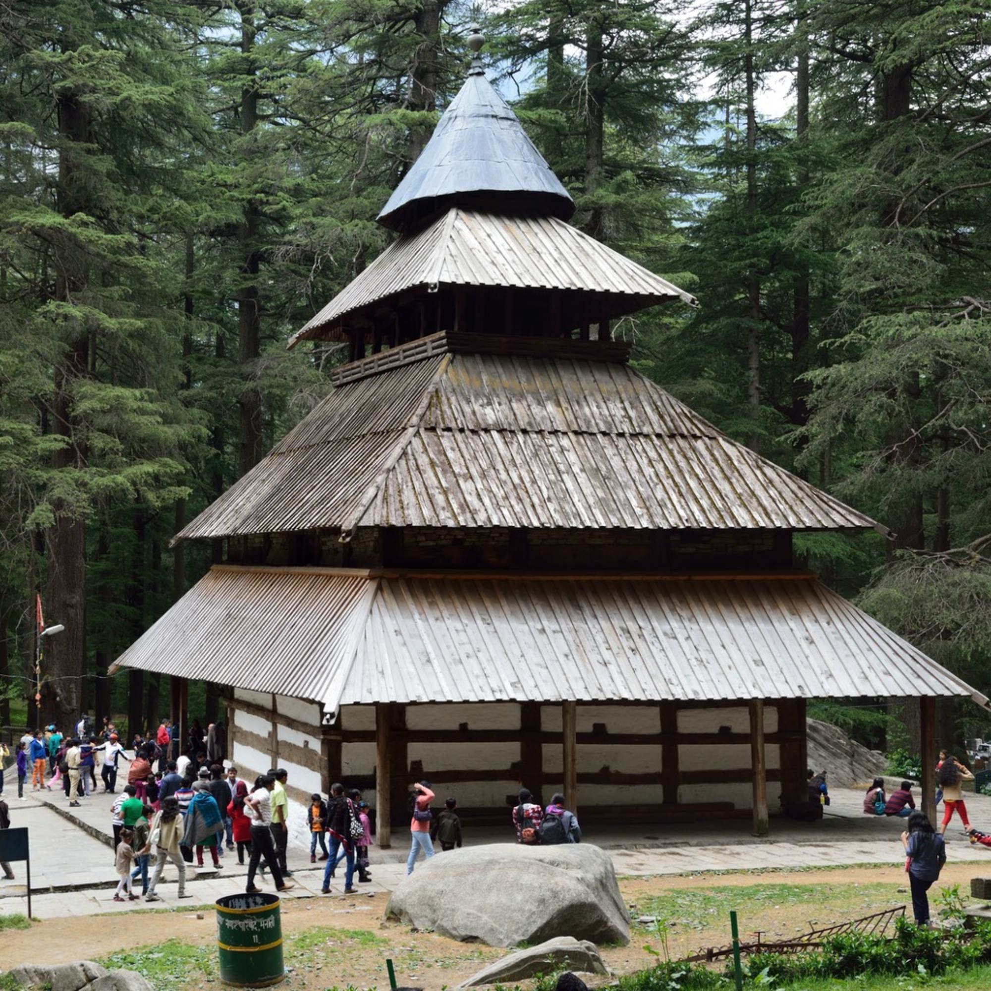 Historic Hadimba Temple in Manali with its distinctive pagoda style wooden roof surrounded by deodar trees