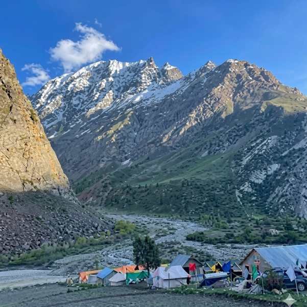 Jispa and the Bhaga river valley on the Manali to Leh highway in Lahaul