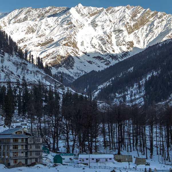 Wide view of Solang Valley showing the valley bowl and surrounding peaks