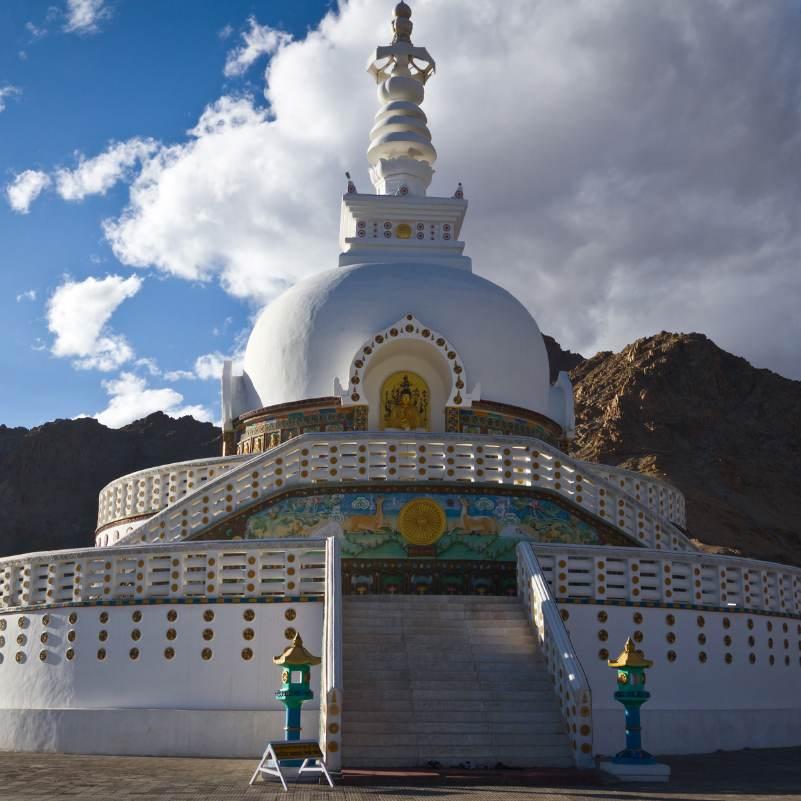 Shanti Stupa on its hilltop with panoramic views of the Leh valley