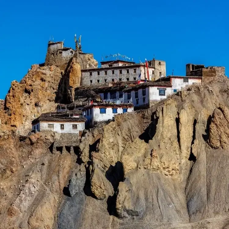 Dhankar Monastery and the high altitude Dhankar Lake in Spiti Valley
