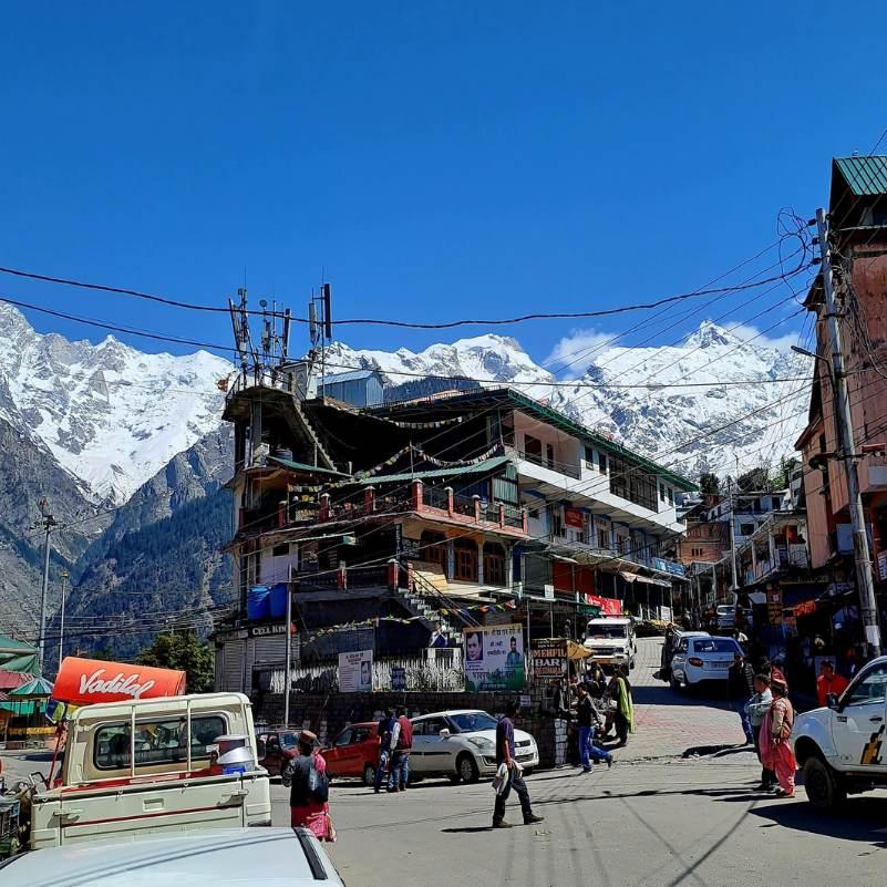 Reckong Peo town under clear blue skies