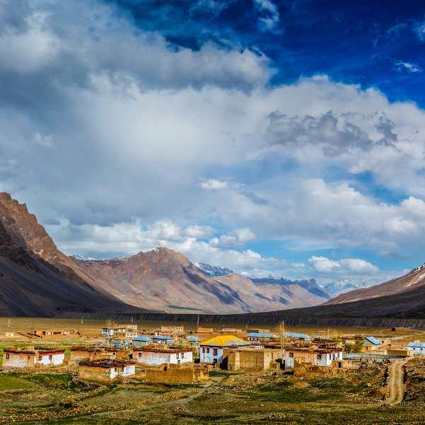 Kaza seen from the approach road in Spiti