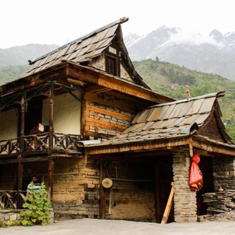 Kamru Fort and surrounding Kamru village above Sangla