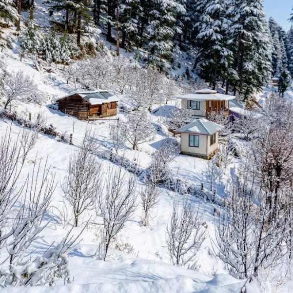 Winter in Sainj Valley with snow covered landscape